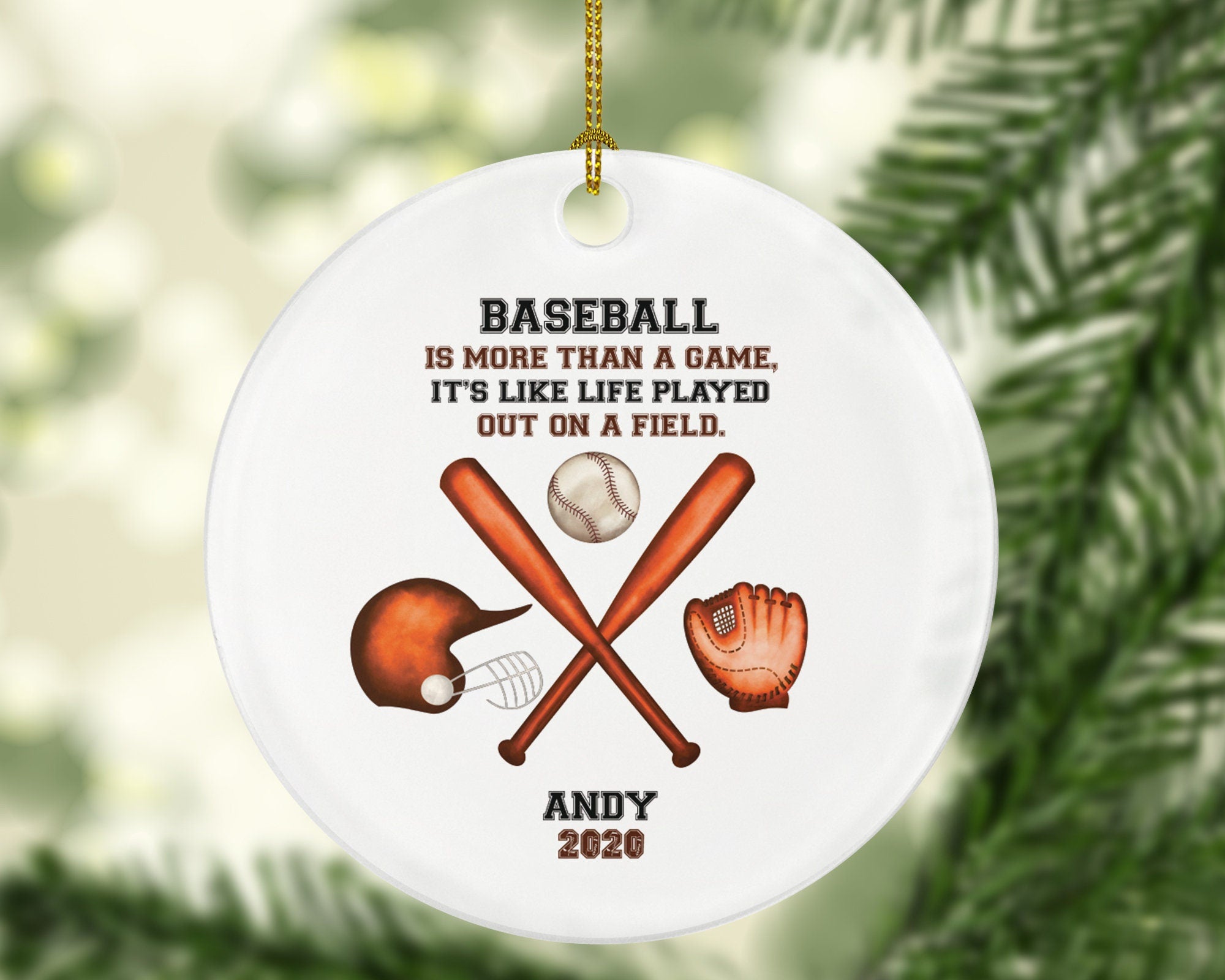Personalized Baseball Christmas Ornament - Player Gamer Sports Decorations Hobby Occupation Custom Gift Helmet Gloves Boys Girls Play Game