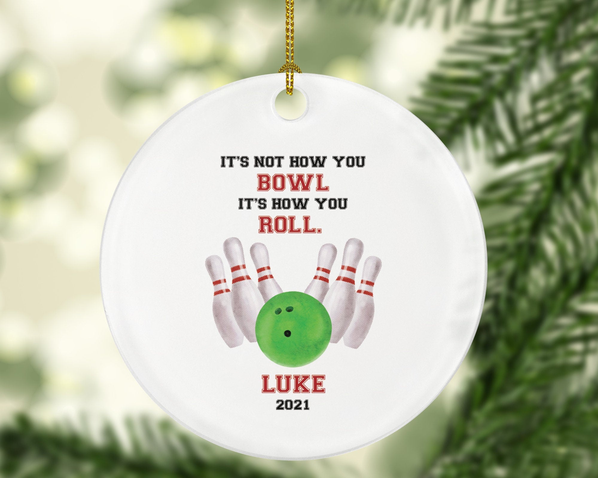Bowling Christmas Ornament Personalized - Bowling Ball And Pin Strike Ornament, Sport Bowler Gift