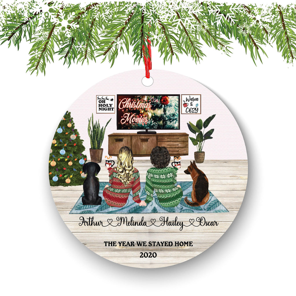 Lesbian Couple Ornament - Custom Holiday Family with Pets