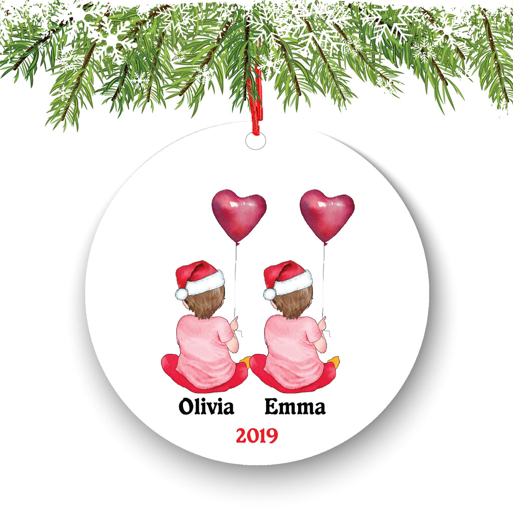 Personalized Christmas Ornament Twin Baby Boys Girls Baby's First New Baby Portrait Parent Mommy Daddy Mom Dad Newborn 1st Gift Custom Name