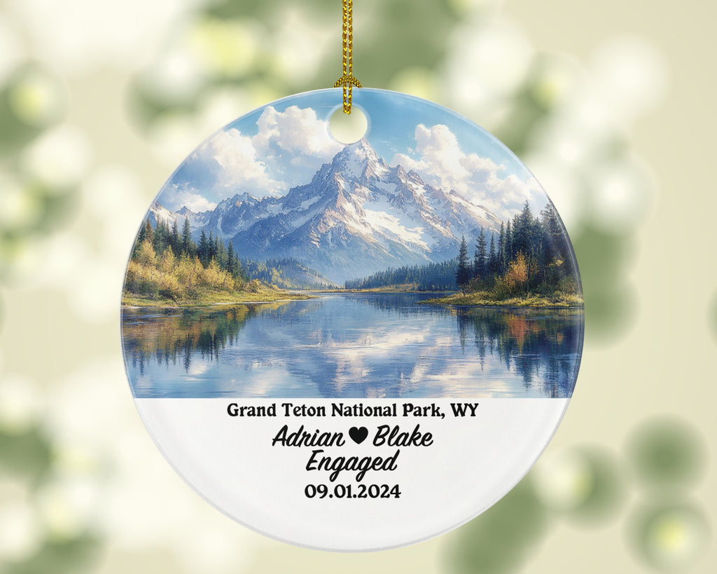Grand Teton National Park Christmas Ornament Personalized - Engaged Married Family Together Couple Travel Honeymoon Engagement Marriage