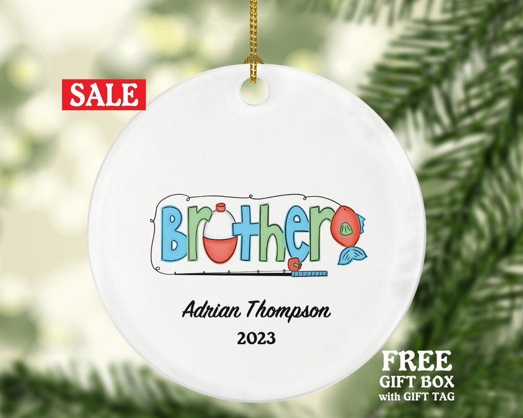Fisher Brother Christmas Ornament Personalized - Fishing Fisher Fisherman Ornament with Name - Custom Gift for Fisher Bro