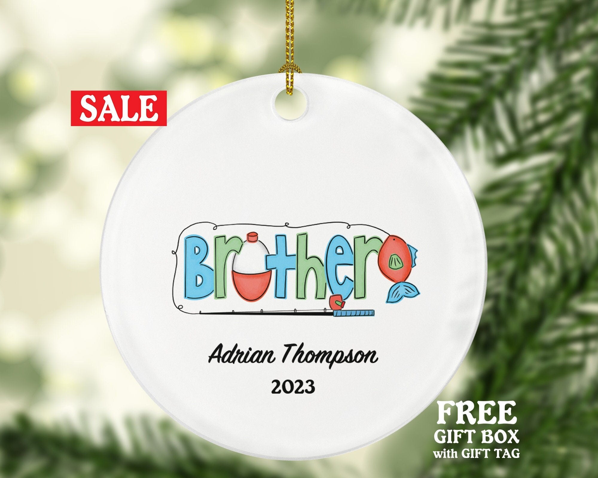 Fisher Brother Christmas Ornament Personalized - Fishing Fisher Fisherman Ornament with Name - Custom Gift for Fisher Bro