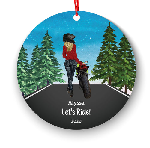 Biker Motorcyclist Personalized Christmas Ornament Motorcycle Rider Female Girl Ride Watercolor Dirt bike Motocross Cyclist Cycling Custom