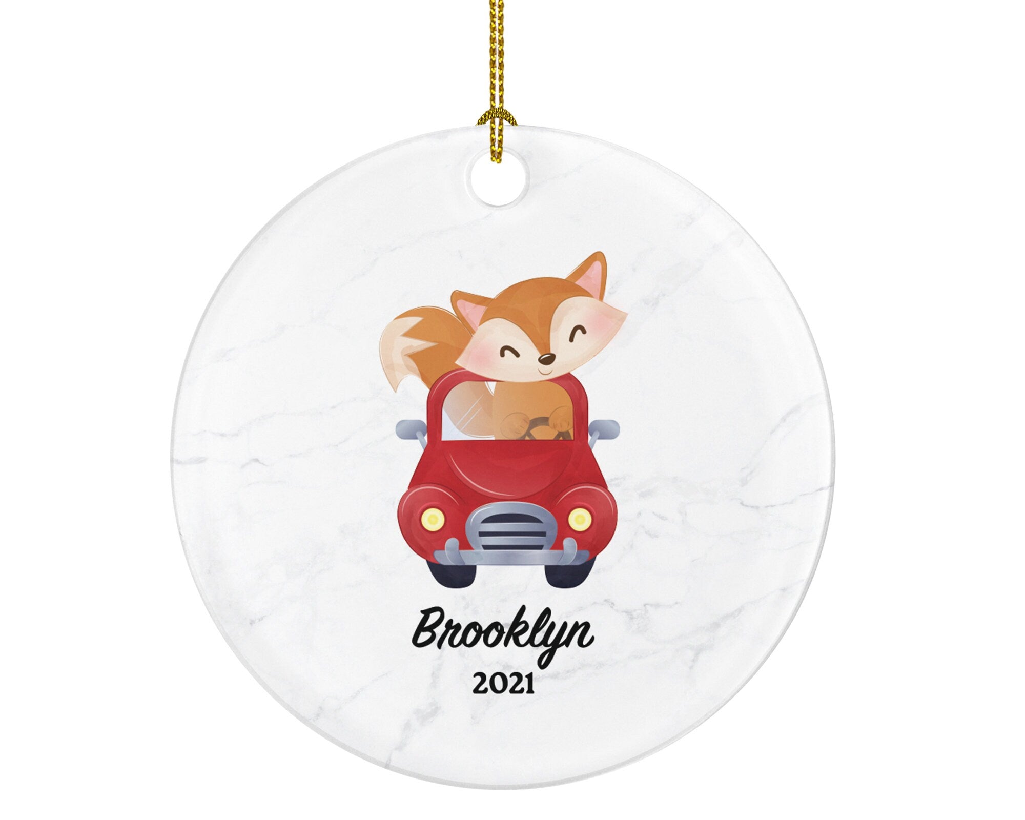 Kid Fox in Car Christmas Ornament Personalized - Toddler Car Custom Name and Year