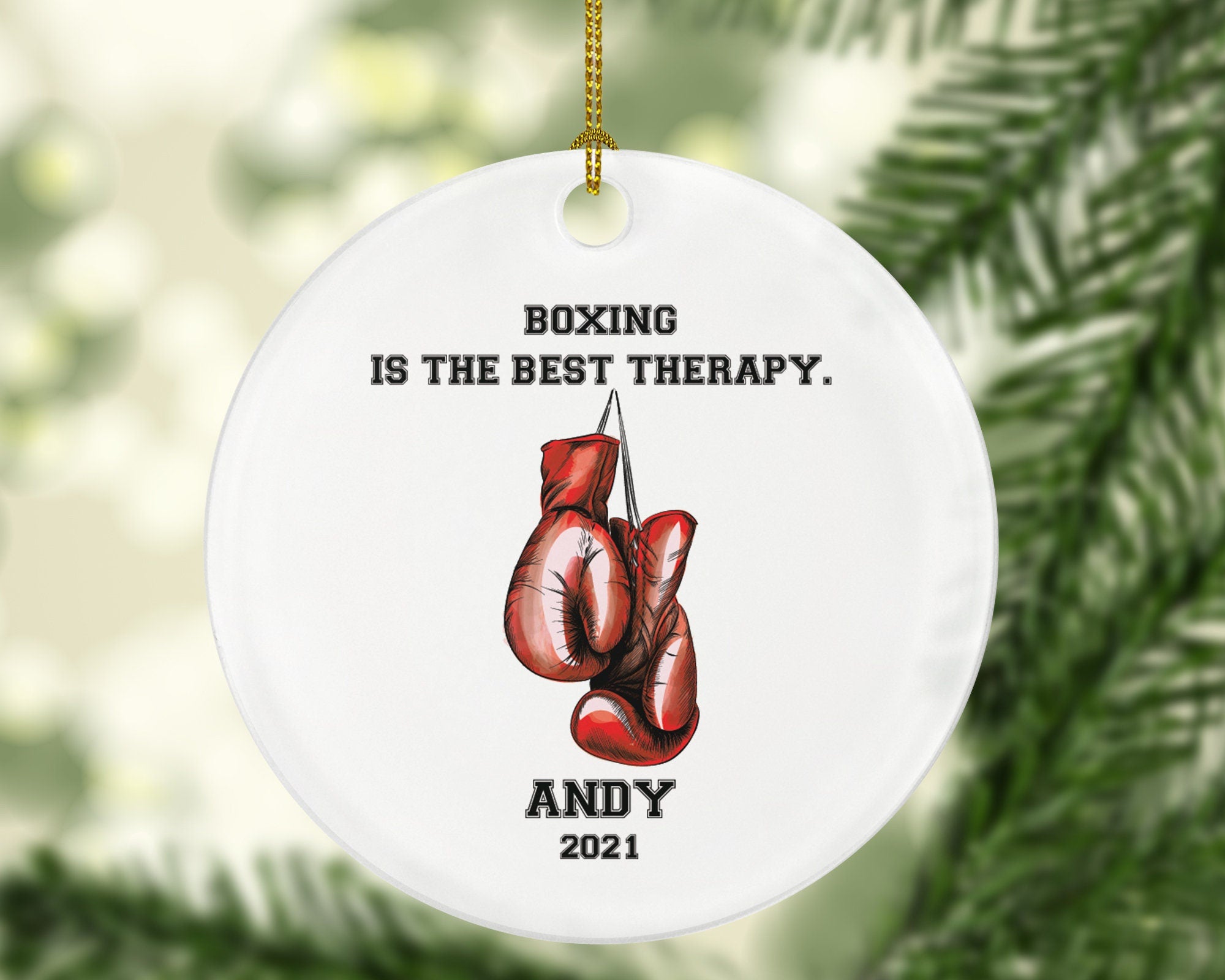 Personalized Boxing Christmas Ornament Boxing Gloves Inspirational Gift Sports Hobby Occupation Boxer Boxing Gamer Player Tree Decoration