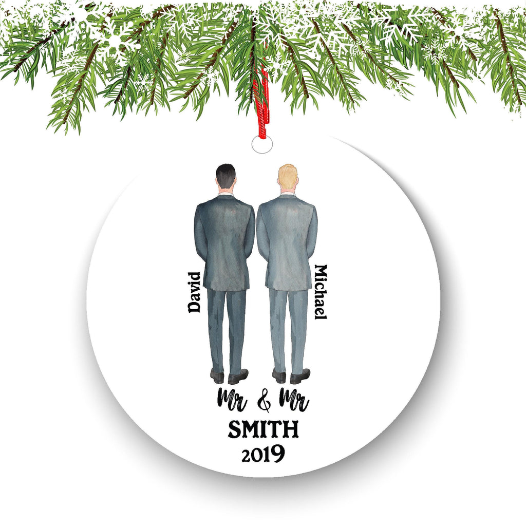 Mr and Mr Christmas Ornament - LGBTQ Wedding Keepsake with Custom Details