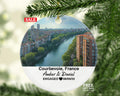 Personalized Courbevoie France Christmas Ornament, Seine River, Skyline, Mr & Mrs Wedding, Engagement, or Honeymoon Keepsake for Couples