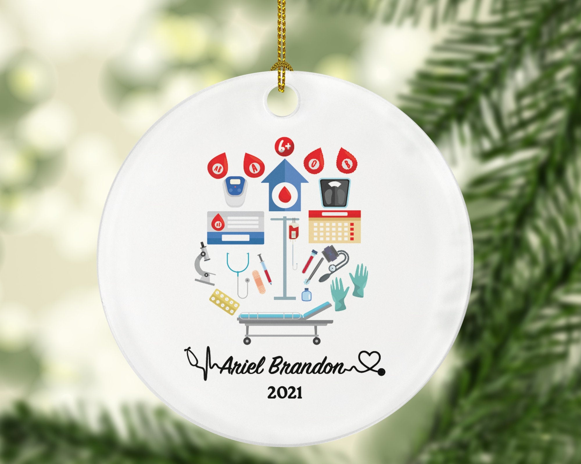 Blood Donation Worker Personalized Christmas Ornament - Health Worker Gift from Patient for Nurse Physician Medical Doctor