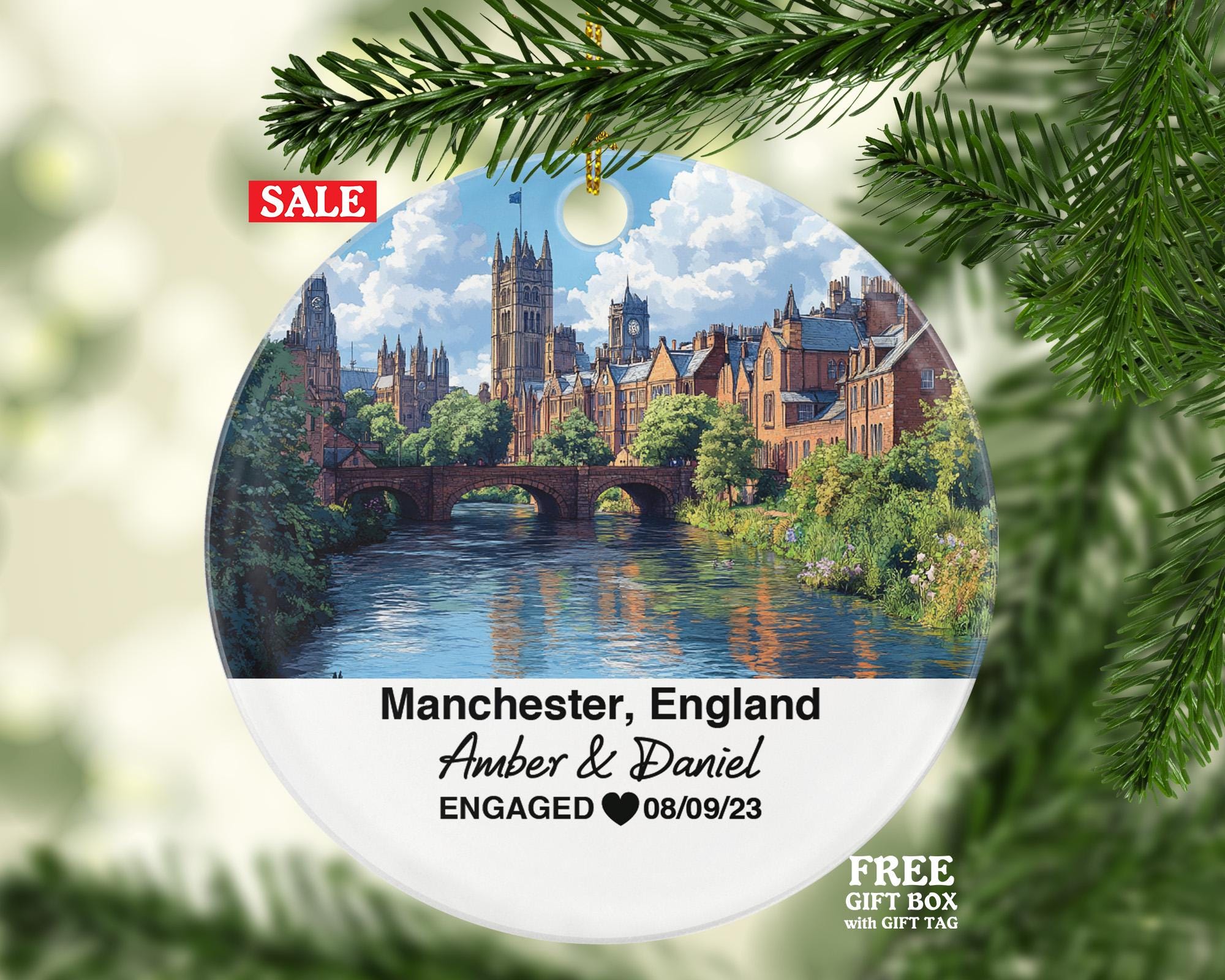 Manchester England Round Ceramic Christmas Ornament – Personalized  Old Trafford Keepsake, Custom Couple Gift for Wedding or Honeymoon