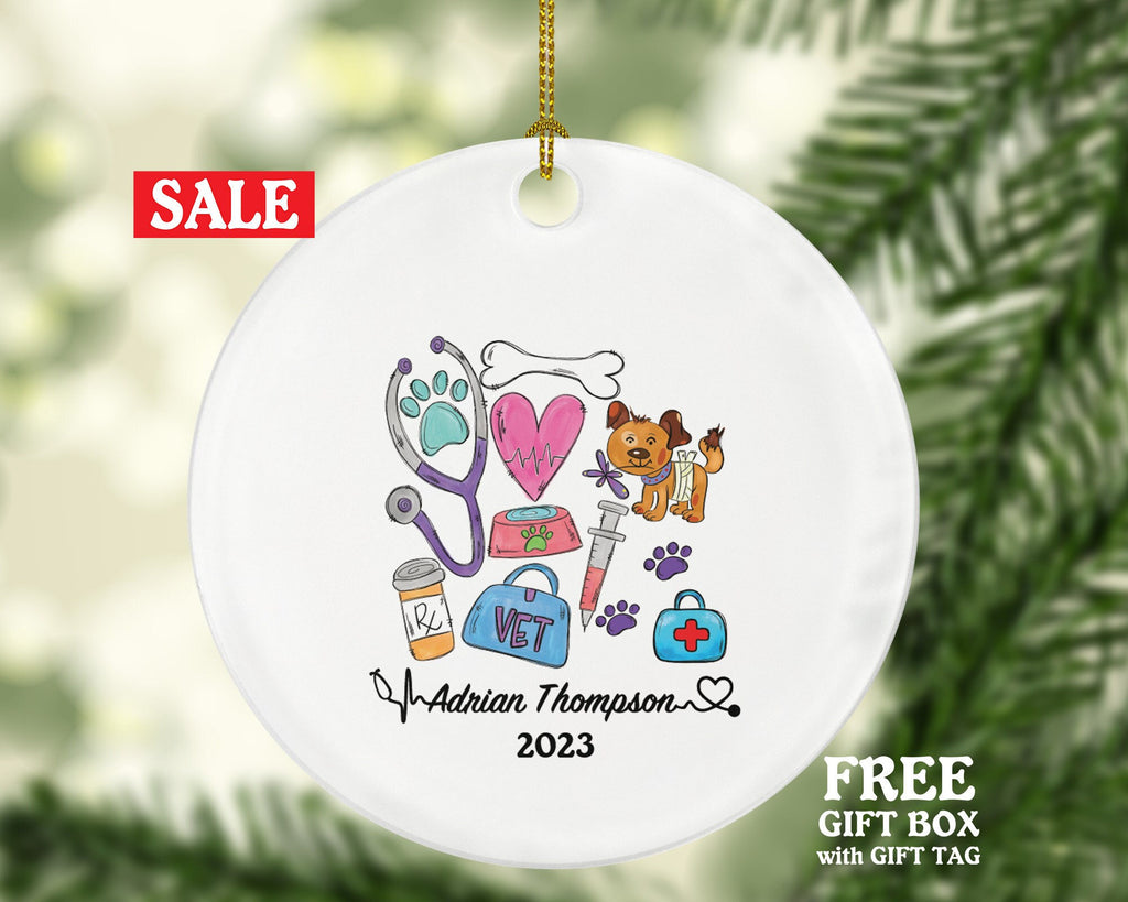 Veterinarian Christmas Ornament Personalized - Vet Animal Doctor Researcher Flower Pet Physician Medical Occupation Super Power Veterinary