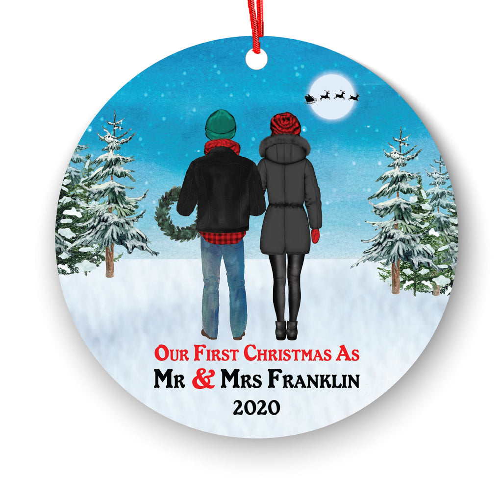 Personalized First Christmas As Mr & Mrs Newlywed Couple Portrait Ornament Wedding First Married Wedding Gift for Bride Groom Hair Skin