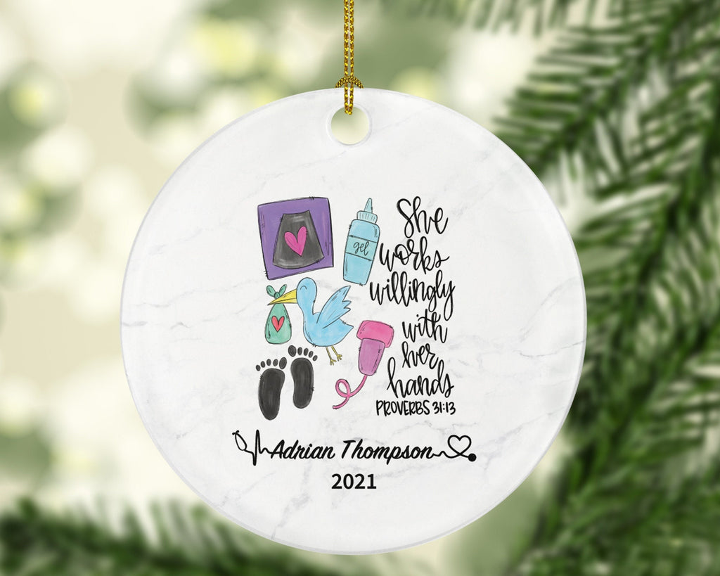 Ultrasound Tech Technician Sonographer Christmas Ornament Personalized - Sonogram Sonography Medical Gift for Female