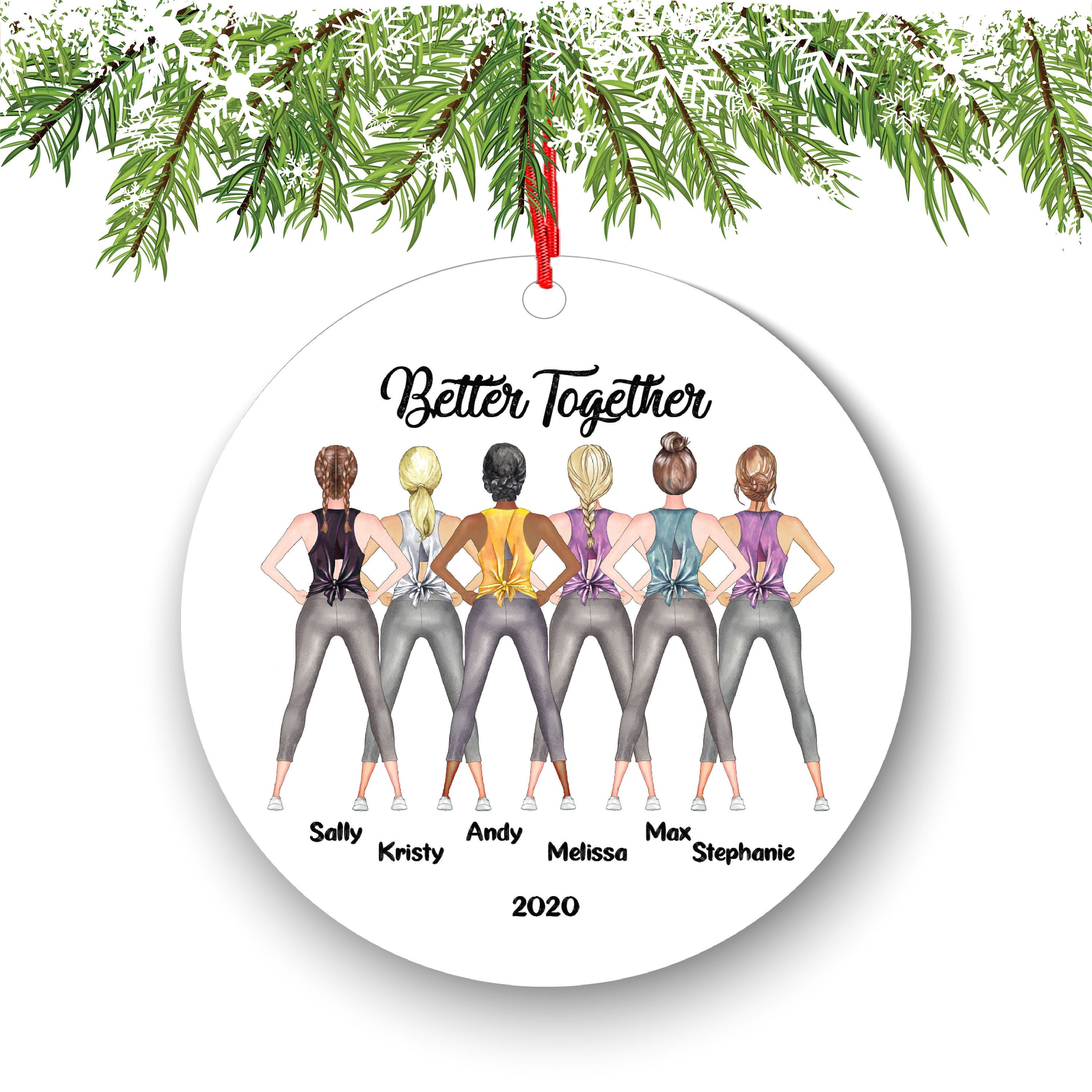 Female Friends Workout Fitness Pilates Yoga Personalized Christmas Ornament Personal Fitness Trainer Custom Portrait Girls Healthy Lifestyle