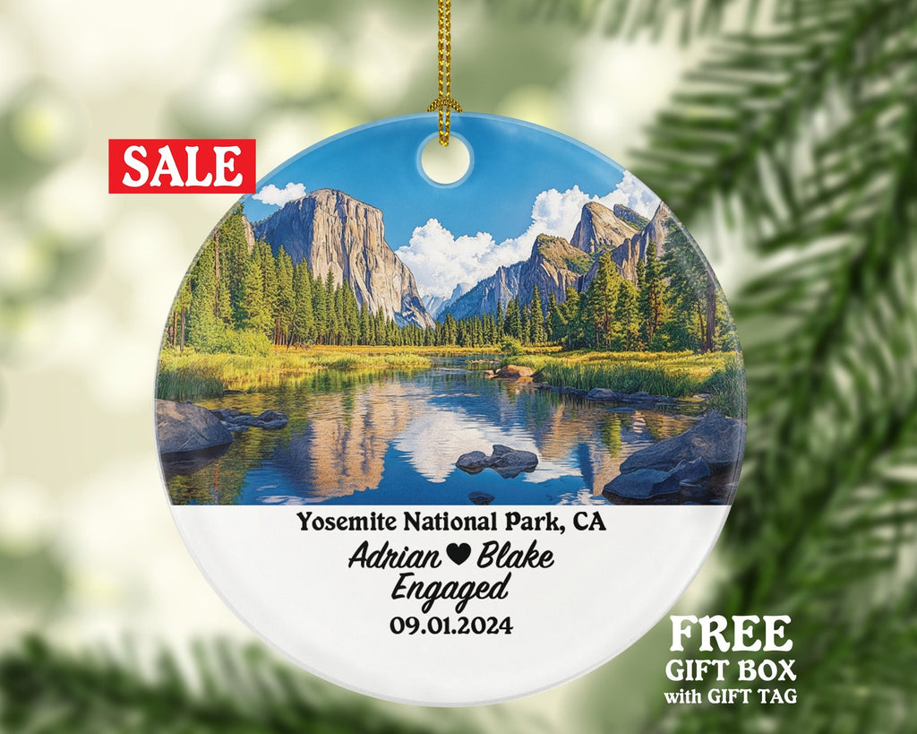 Yosemite National Park Christmas Ornament Personalized - CA Engaged Married Family Together Couple Travel Honeymoon Engagement Marriage