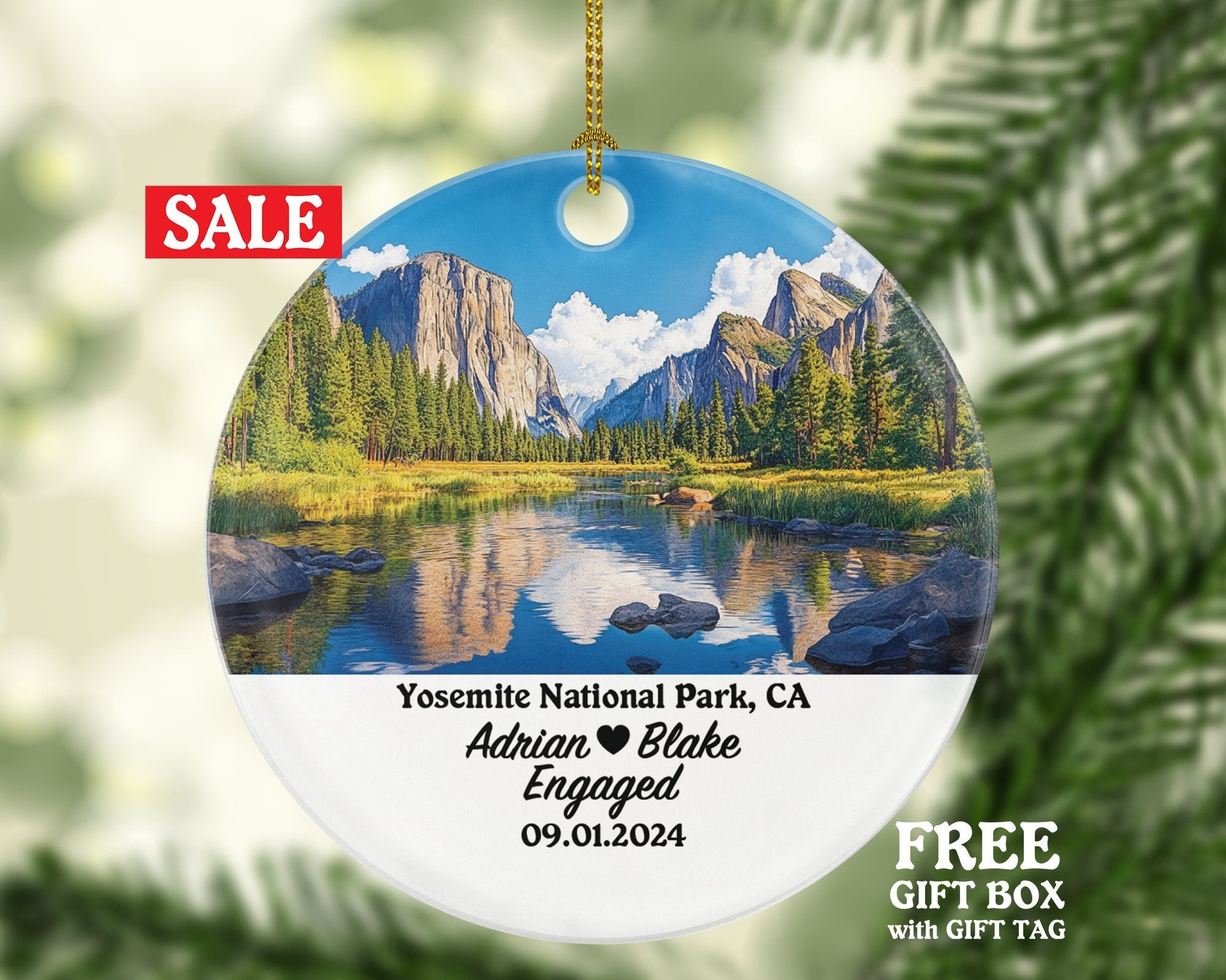 Yosemite National Park Christmas Ornament Personalized - CA Engaged Married Family Together Couple Travel Honeymoon Engagement Marriage