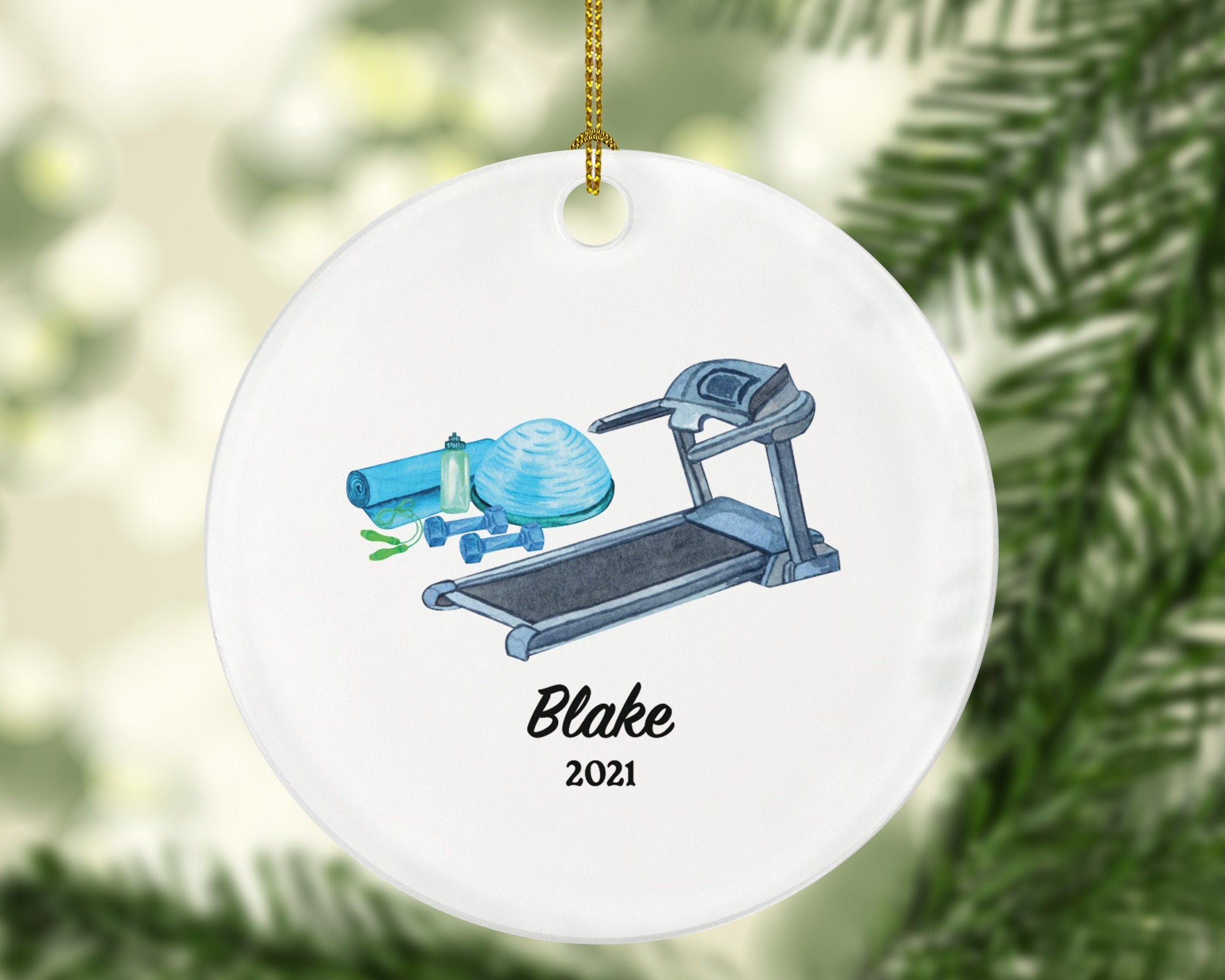 Workout Fitness Pilates Yoga Personalized Christmas Ornament - Personal Fitness Trainer Custom Healthy Lifestyle Training Exercise
