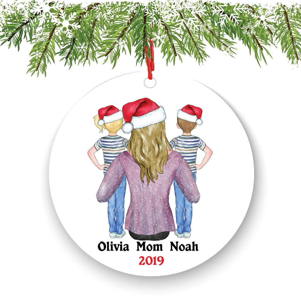 Personalized Mom and Twins Ornament - Custom Boy Girl Portrait