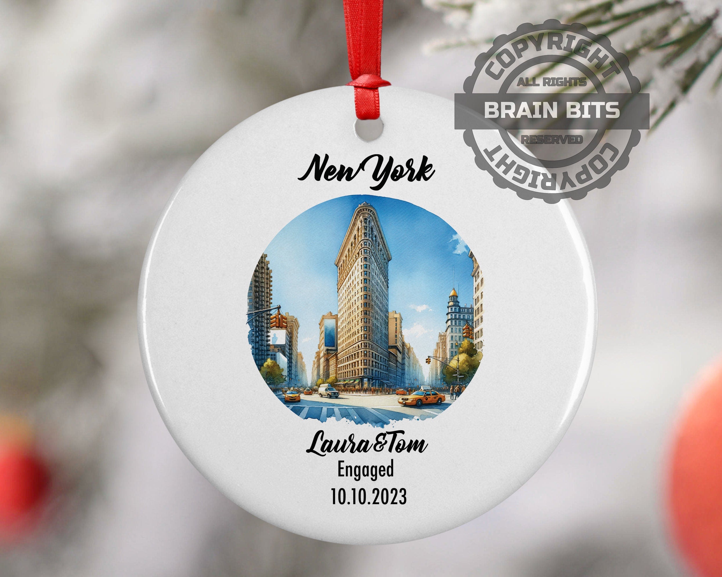 New York Downtown Ornament, Engagement, Married, Travel, Gift for Engaged Couple, Engagement Gift, Trip, Vacation Souvenir