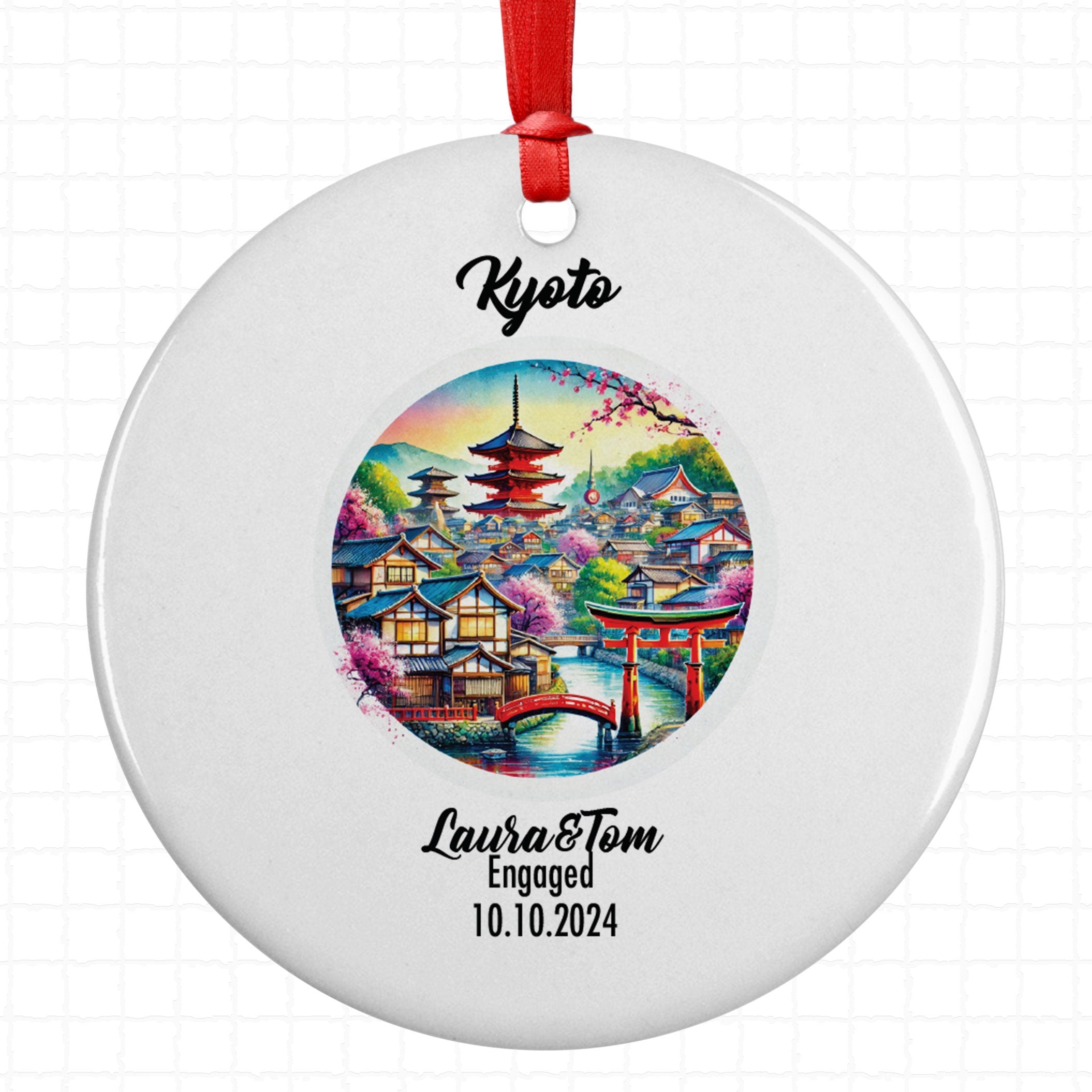 Kyoto, Japan, Ornament, Engagement, Married, Travel, Gift for Engaged Couple, Engagement Gift, Trip, Vacation Souvenir