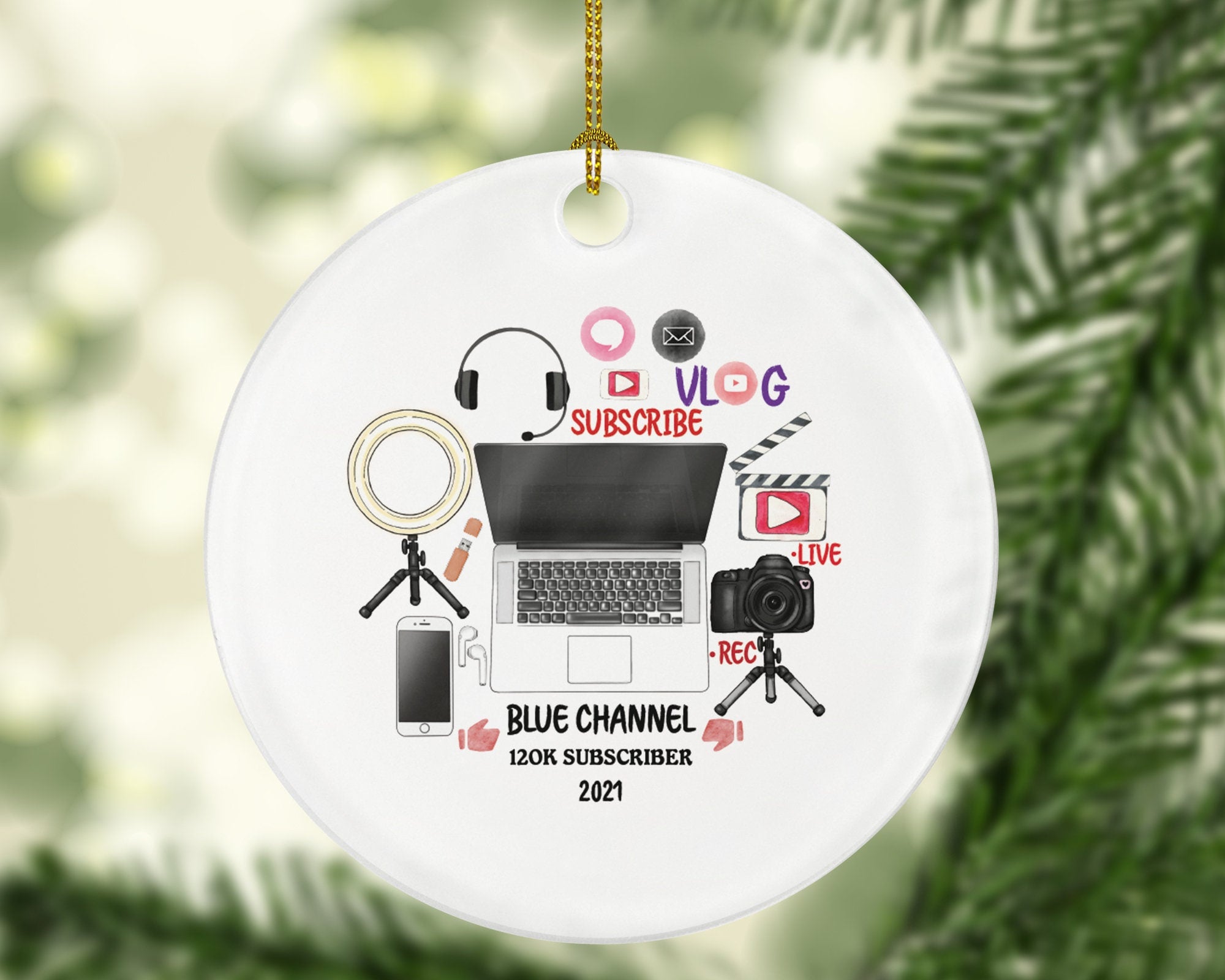 Social Media Influencer Video Creator Christmas Personalized Ornament Friends Followers Vlog Vlogger Blogger