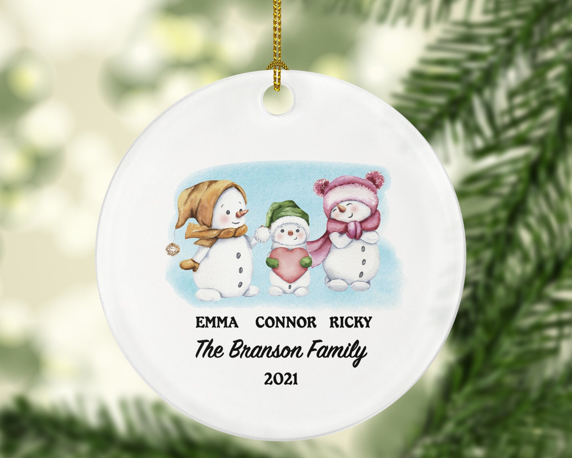 Family of 3 Christmas Ornament Personalized - Parents Mother Father Child Girl Boy Mom Dad Gift - Snowmen Family