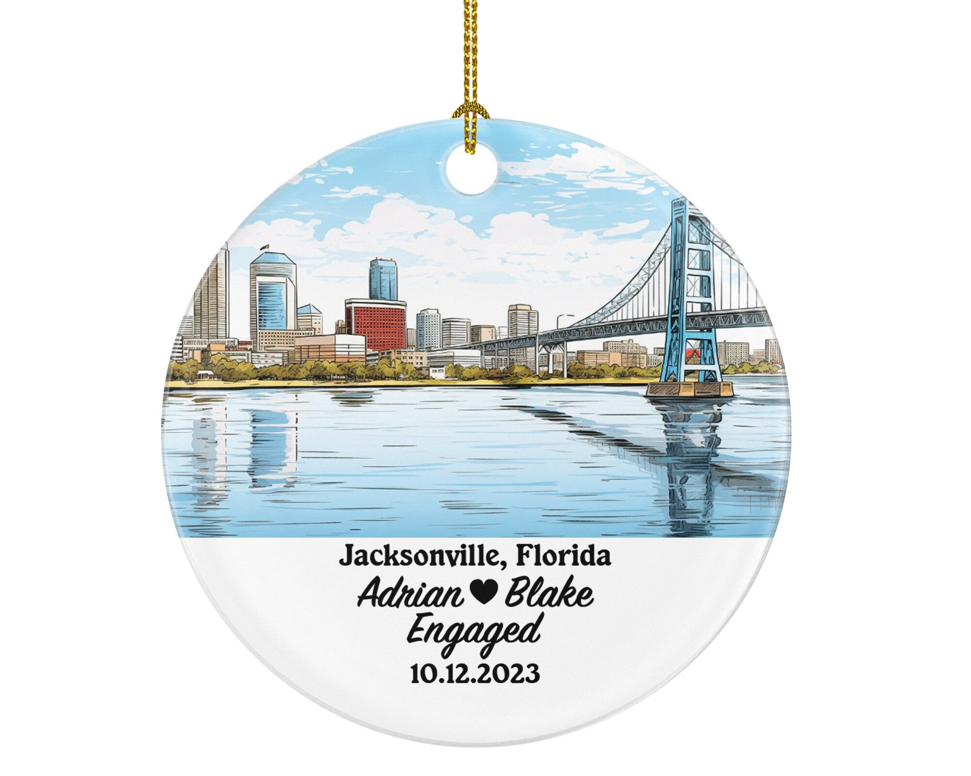 Jacksonville Florida Christmas Ornament Personalized, FL Engaged Married Family Together Couple Travel Honeymoon Wedding Engagement Marriage