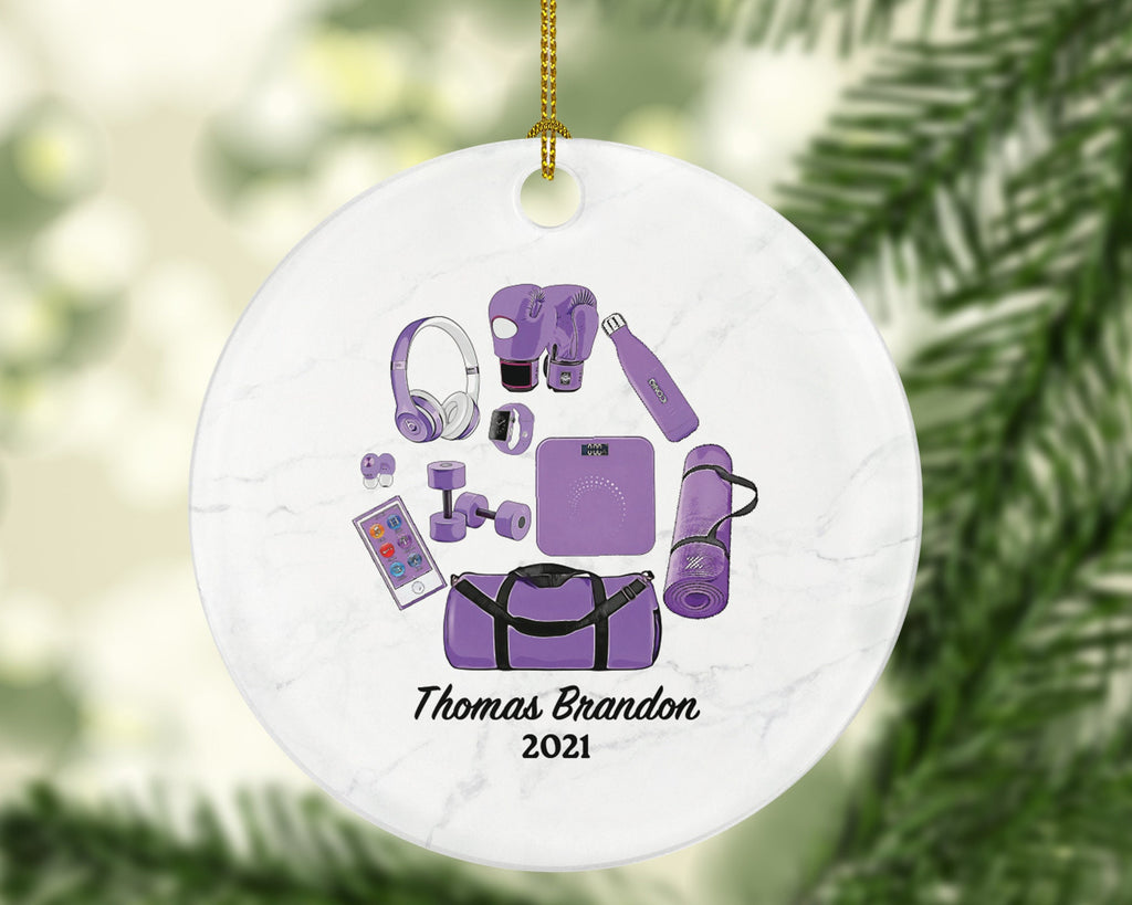 Fitness Pilates Yoga Workout Christmas Ornament Personalized - Personal Trainer Custom Healthy Lifestyle Training Exercise PT Gift