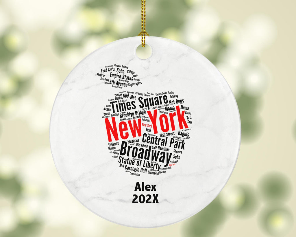 Personalized New York City Christmas Ornament – Custom Travel Keepsake – NYC Souvenir Gift – Times Square Broadway Holiday Ornament