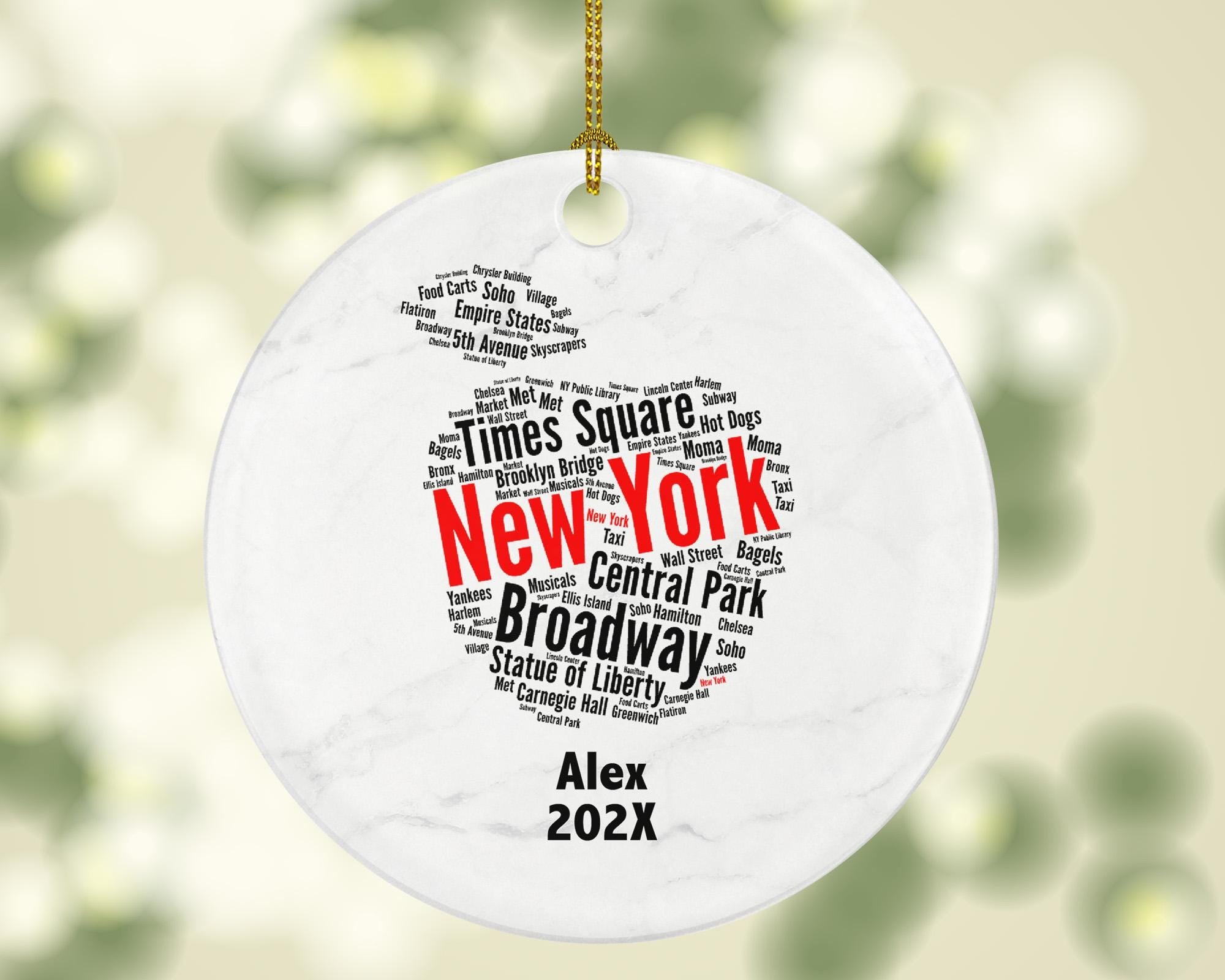 Personalized New York City Christmas Ornament – Custom Travel Keepsake – NYC Souvenir Gift – Times Square Broadway Holiday Ornament