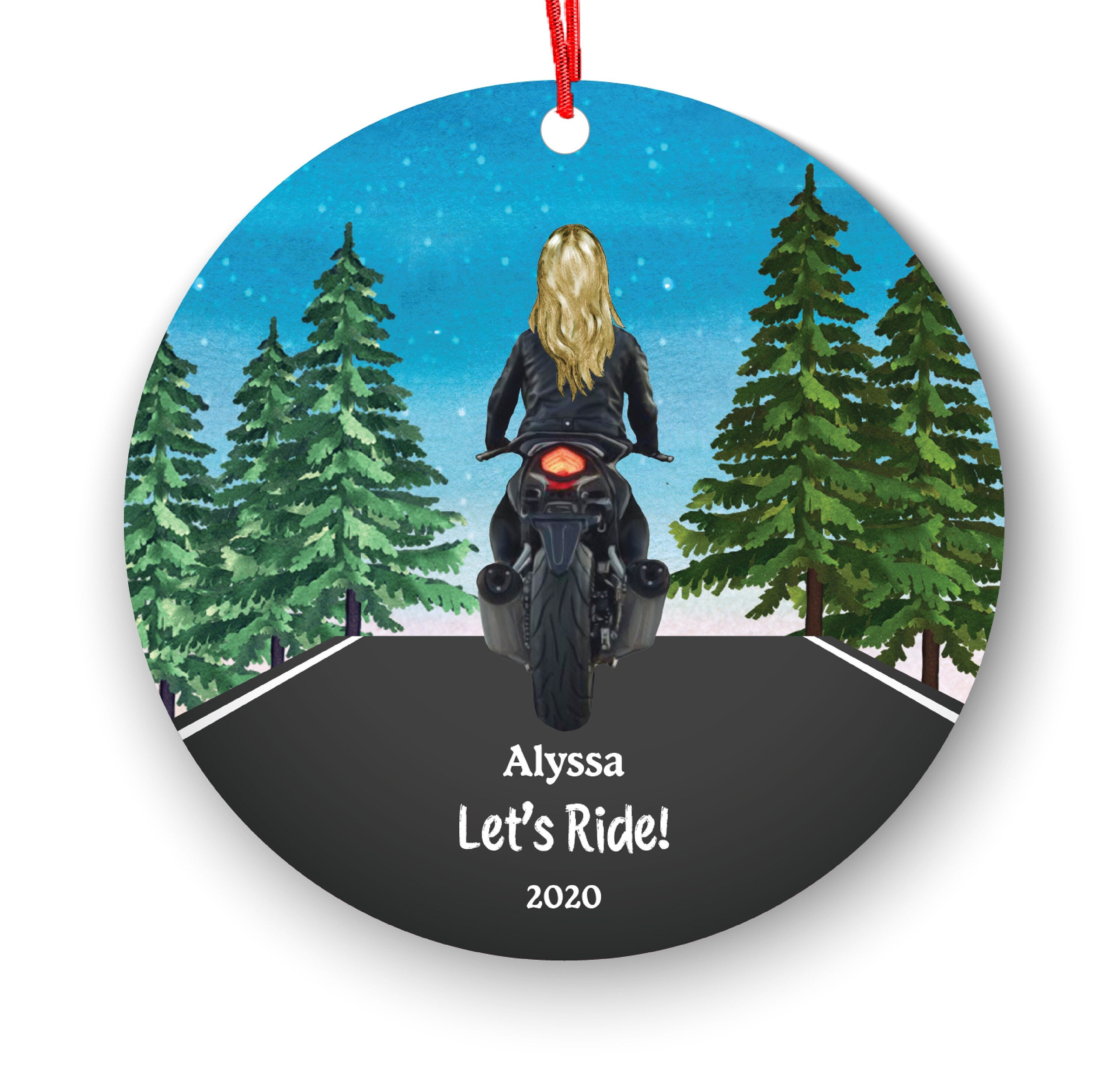 Biker Motorcyclist Personalized Christmas Ornament Motorcycle Rider Female Girl Ride Watercolor Dirt bike Motocross Cyclist Cycling Custom