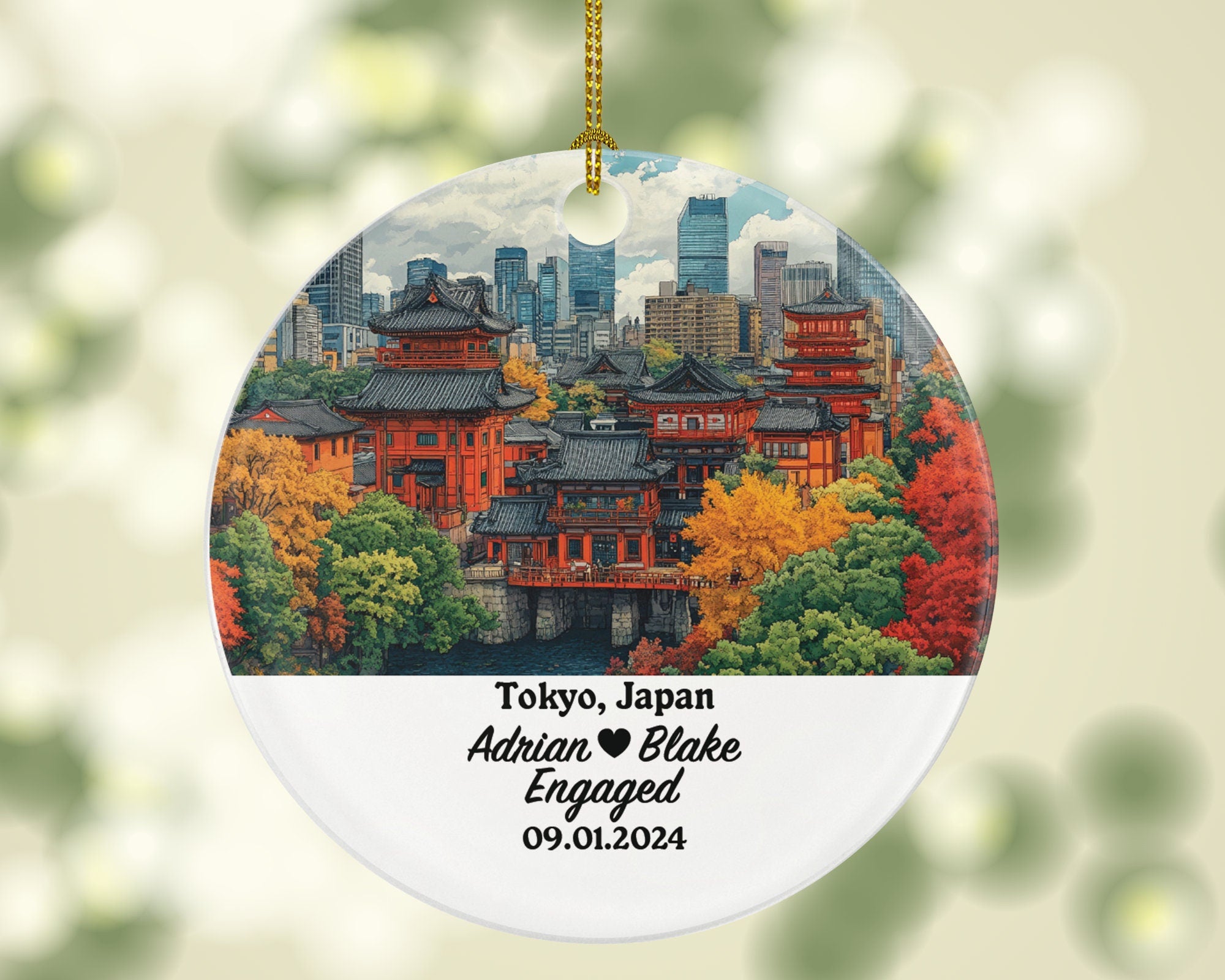 Tokyo Christmas Ornament Personalized - Japan Engaged Married Family Together Couple Travel Honeymoon Engagement Marriage