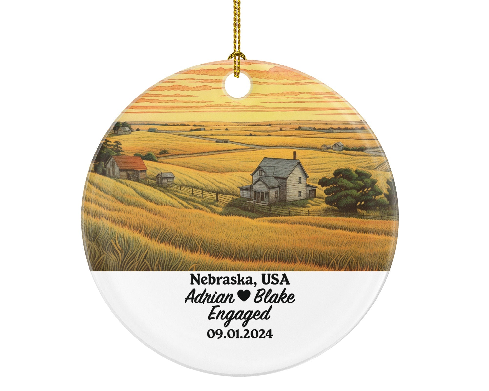 Nebraska Christmas Ornament Personalized - NE Engaged Married Family Together Couple Travel Honeymoon Engagement Marriage