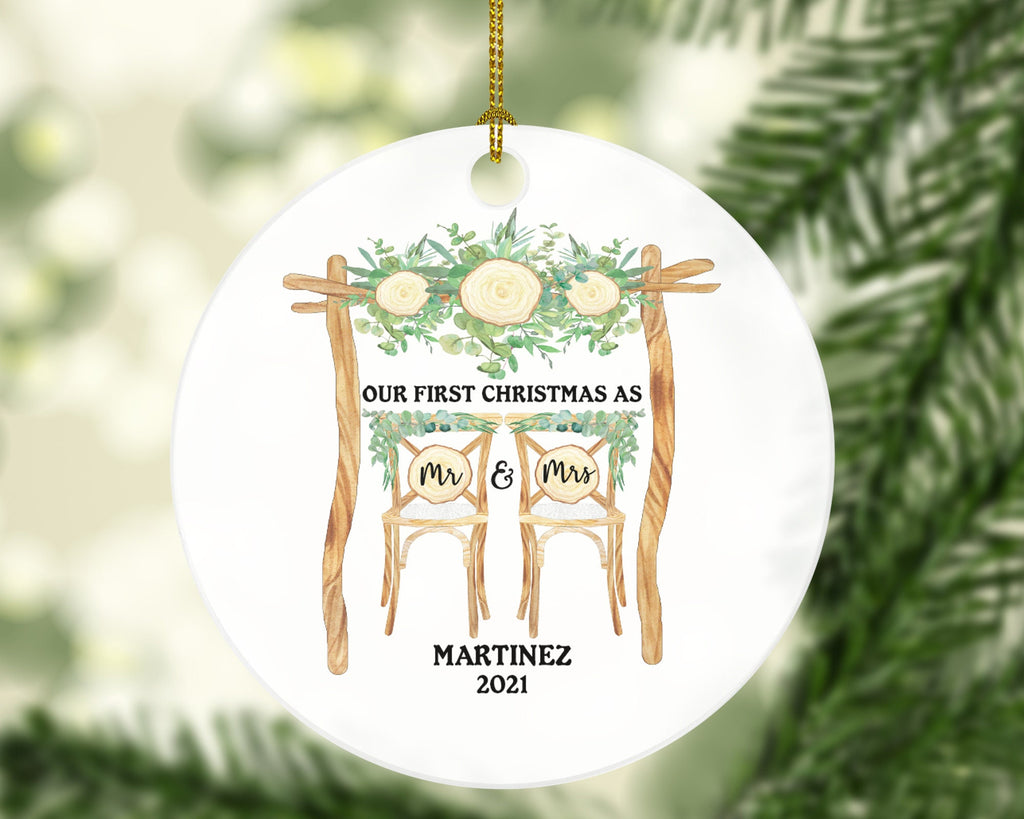 First Christmas as Mr & Mrs Couple Chairs Personalized Ornament - Custom Newlywed Mr. and Mrs. Wedding Just Married Marriage Gift