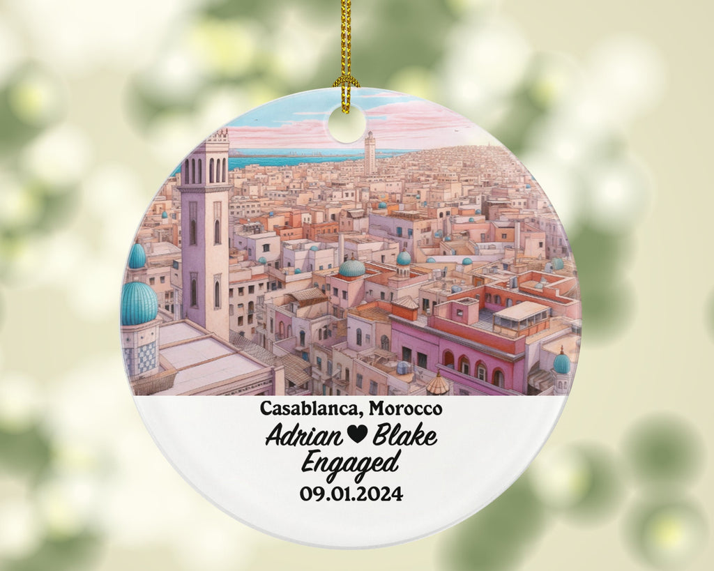 Casablanca Christmas Ornament Personalized - Morocco Engaged Married Family Together Couple Travel Honeymoon Engagement Marriage