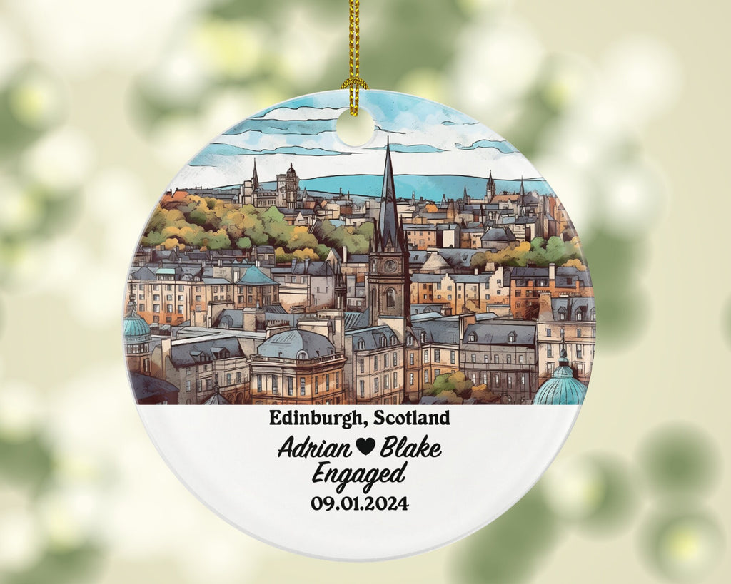 Edinburgh Christmas Ornament Personalized - Scotland Engaged Married Family Together Couple Travel Honeymoon Engagement Marriage
