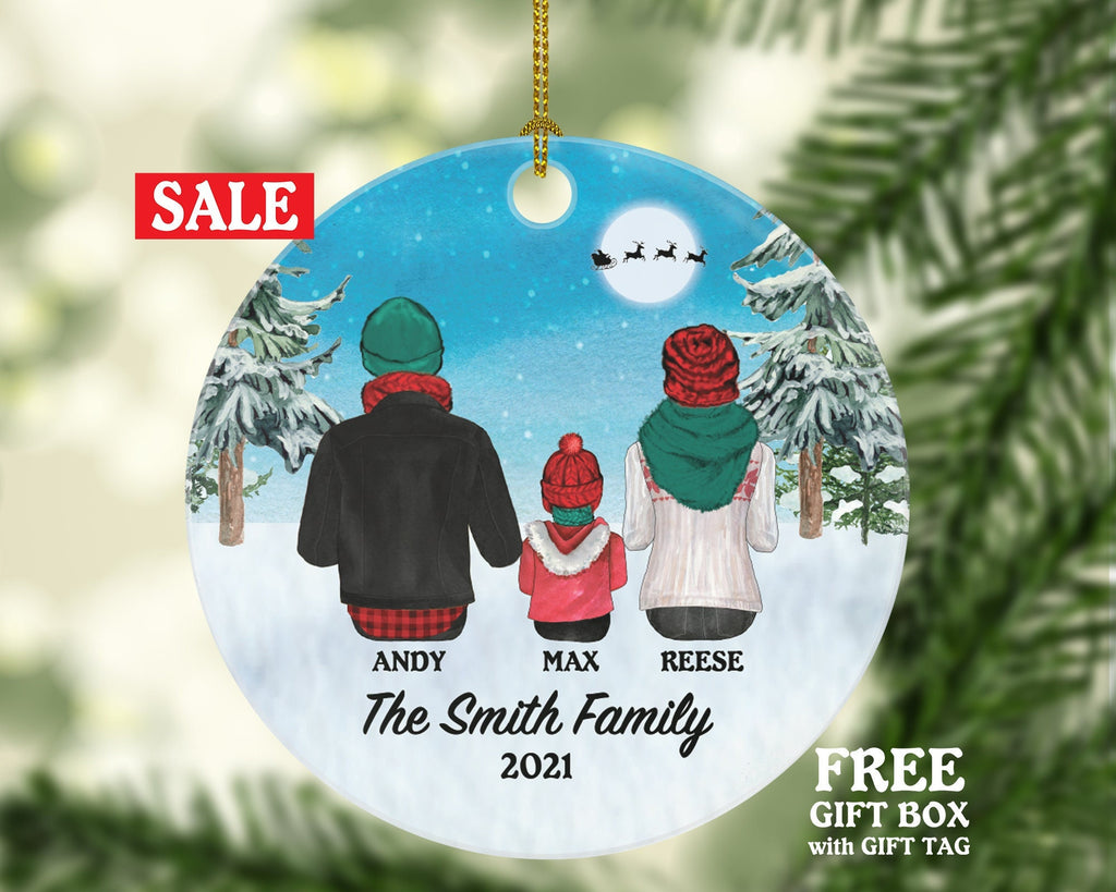 Christmas Family of 3 Personalized Ornament - First Christmas New Baby Girl Boy Parents Mother Father Mom Dad Gift Kid Child Gift