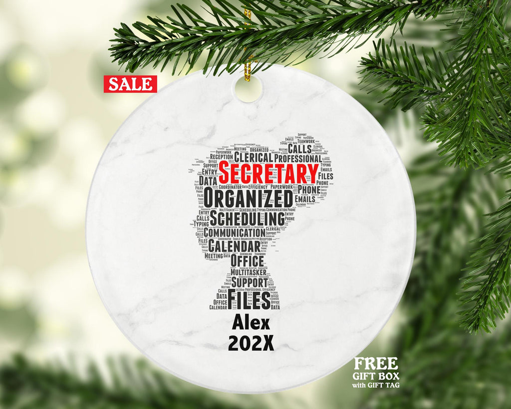Secretary Ornament, Office Desk Job Gift, Administrative Assistant Word Art Ornament, Personalized Porcelain Keepsake
