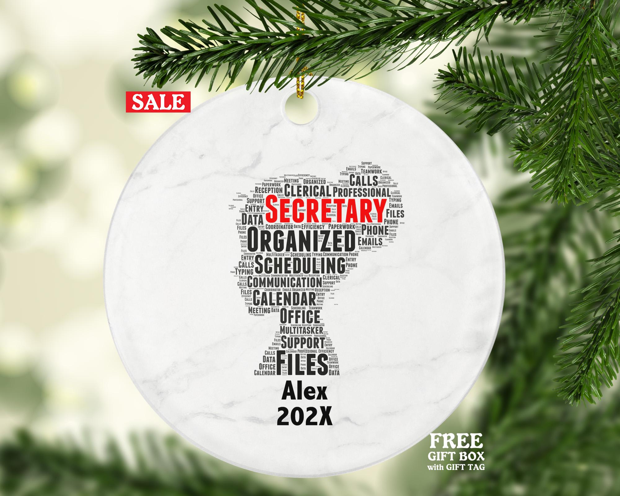 Secretary Ornament, Office Desk Job Gift, Administrative Assistant Word Art Ornament, Personalized Porcelain Keepsake