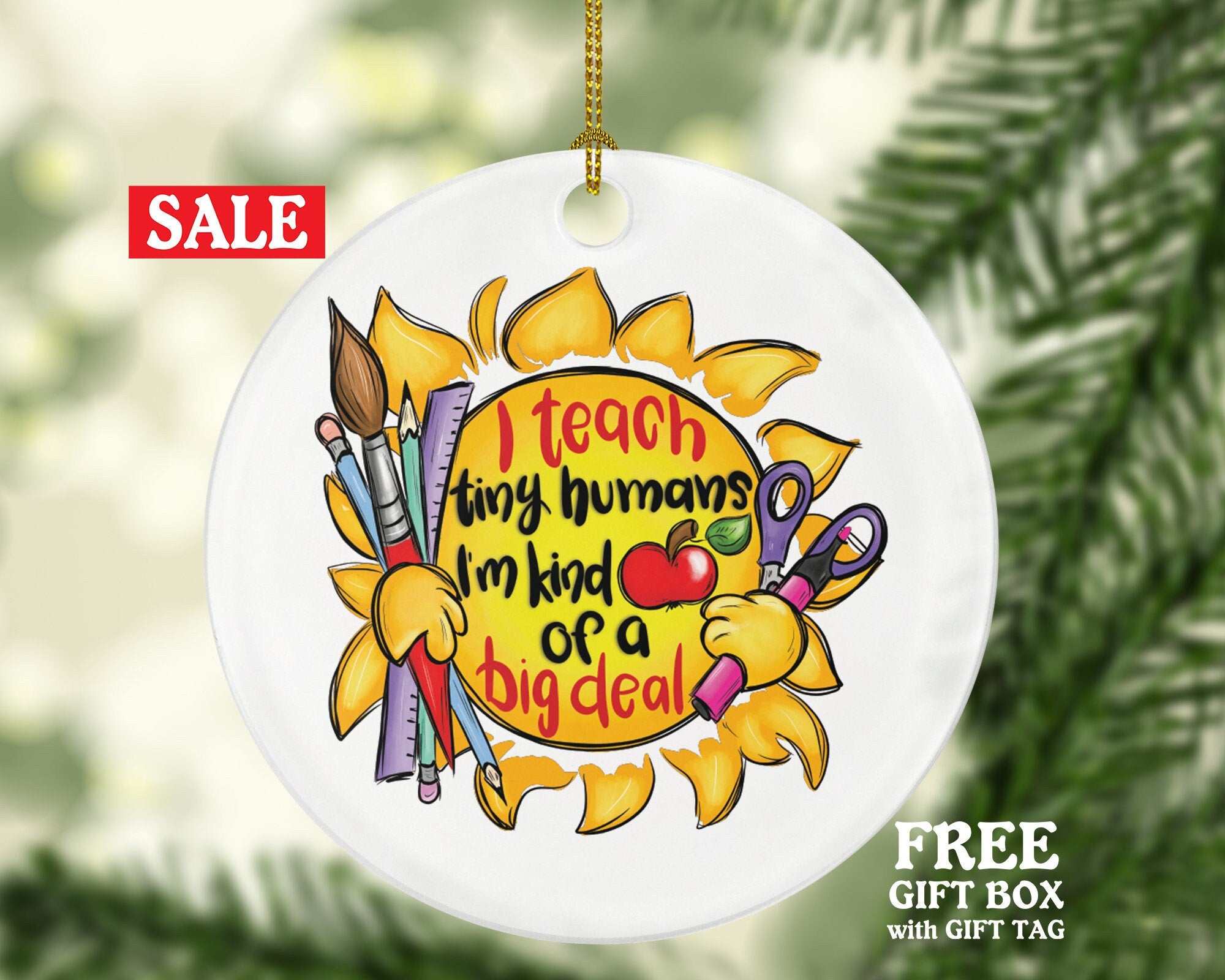 Kindergarten Teacher Ornament - Daycare Preschool Montessori Tiny Humans Teacher Gift  School