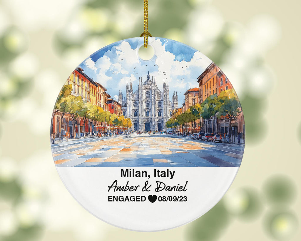 Custom Milan Italy Round Ceramic Christmas Ornament – Personalized Holiday Keepsake, Custom Couple Gift for Wedding or Honeymoon