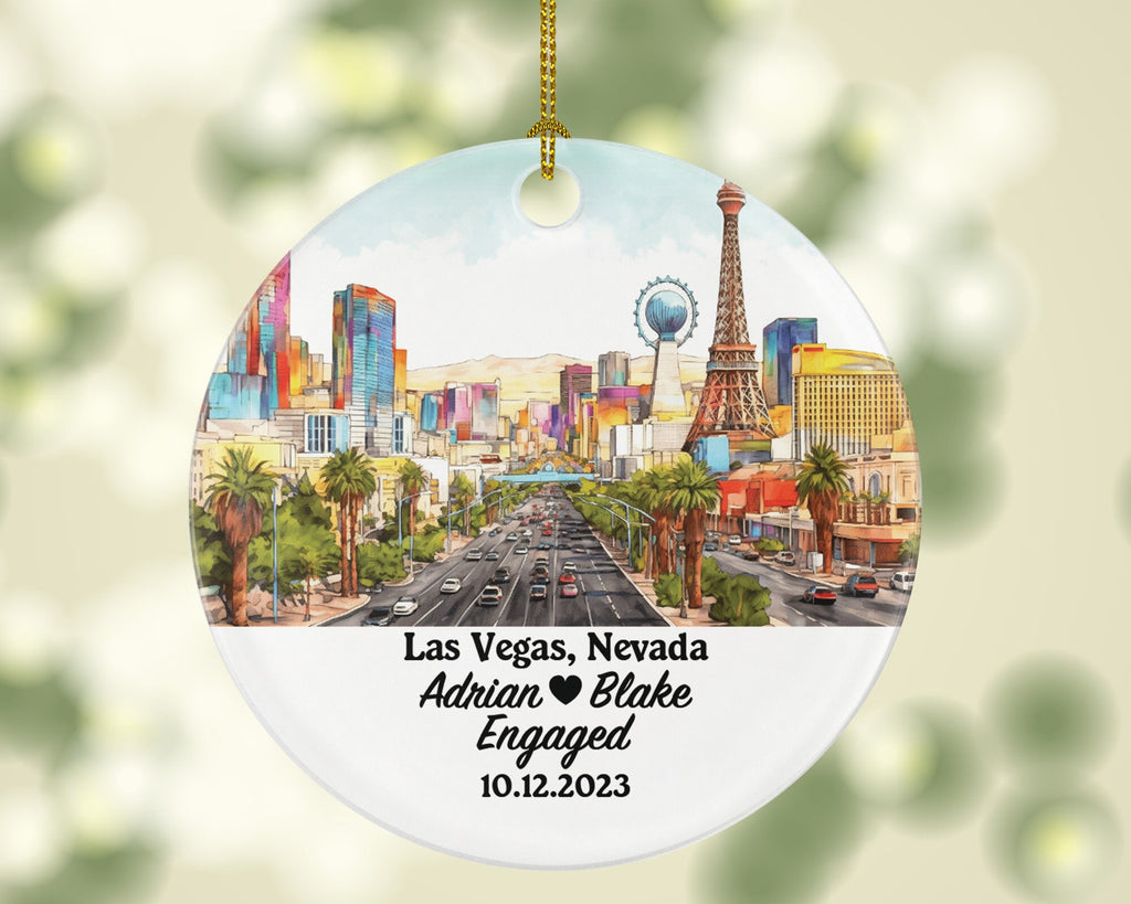 Las Vegas Nevada Christmas Ornament Personalized - NV Engaged Married Family Together Couple Travel Honeymoon Wedding Engagement Marriage