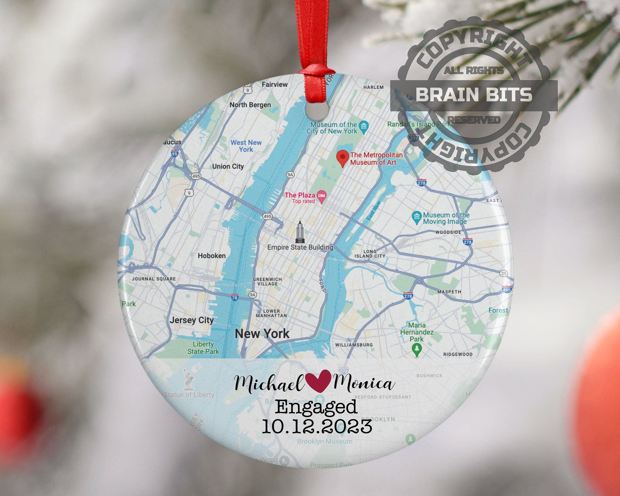 Map Engagement Wedding Christmas Ornament Gift, Engagement Map, Personalized Engagement Gift
