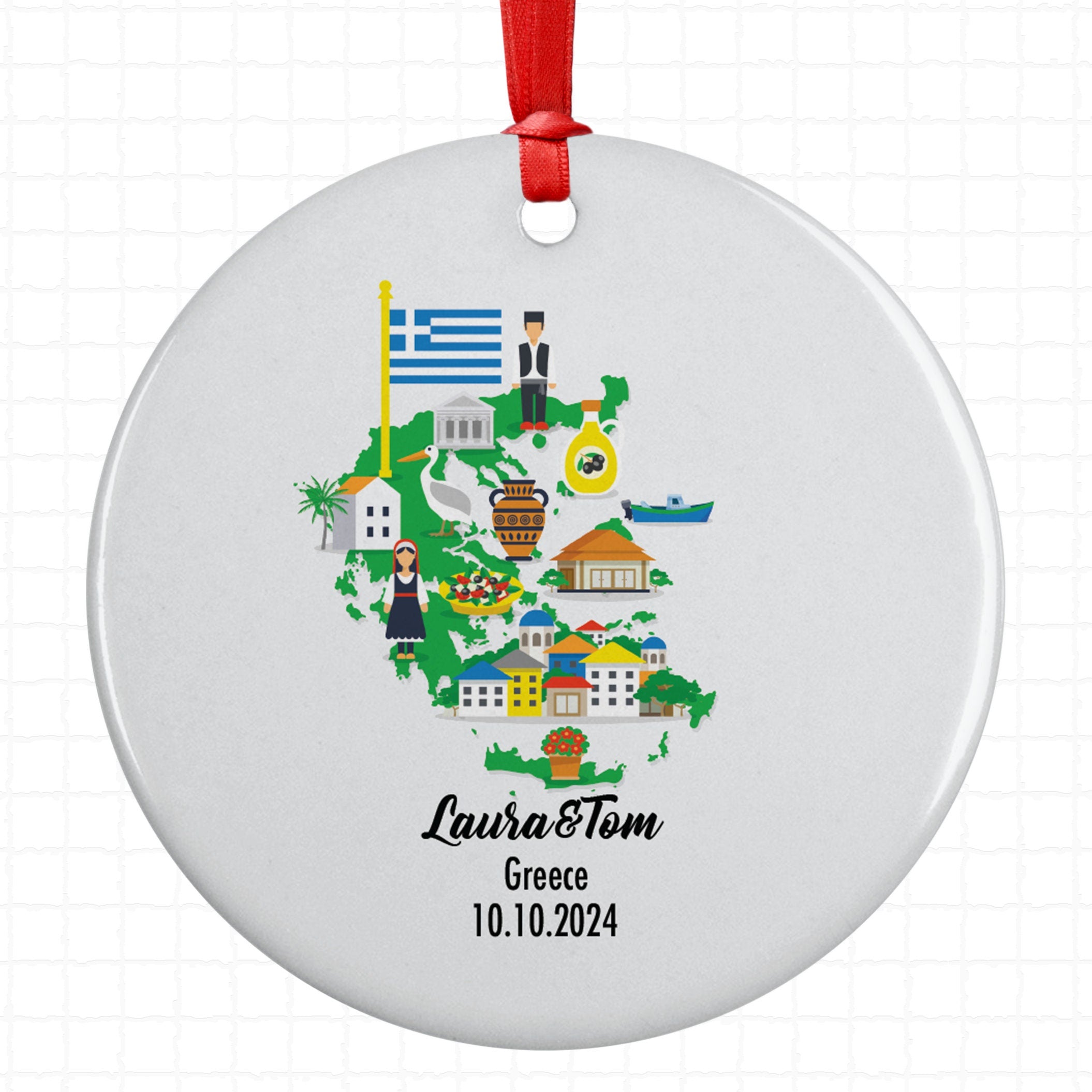 Greece, Ornament, Engagement, Married, Travel, Gift for Engaged Couple, Engagement Gift, Trip, Vacation Souvenir