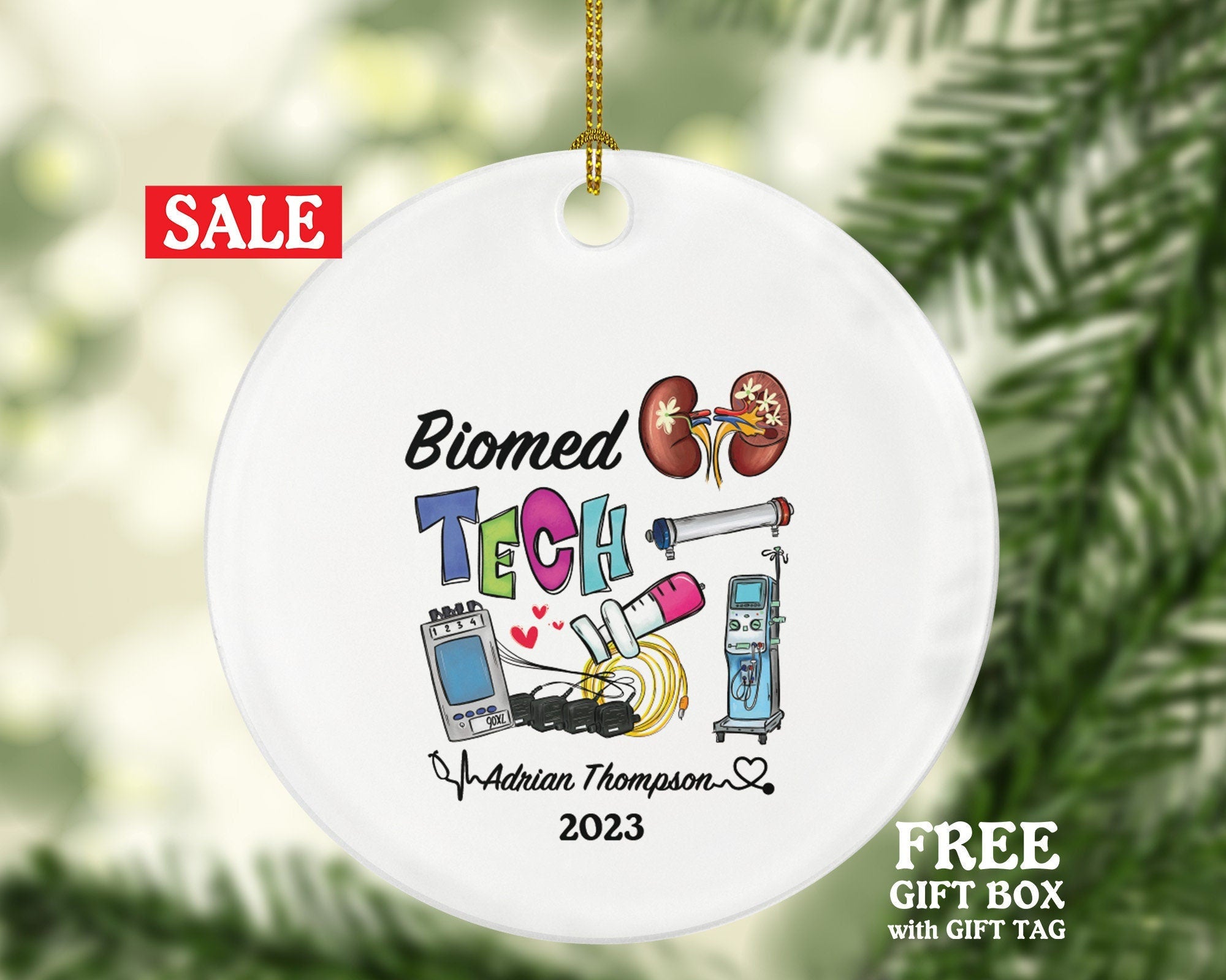 Biomedical Technician Christmas Ornament Personalized -  Biomedical Tech Health Worker Gift from Patient for Nurse Custom Medical