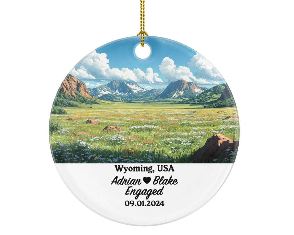 Wyoming Christmas Ornament Personalized - WY Engaged Married Family Together Couple Travel Honeymoon Engagement Marriage