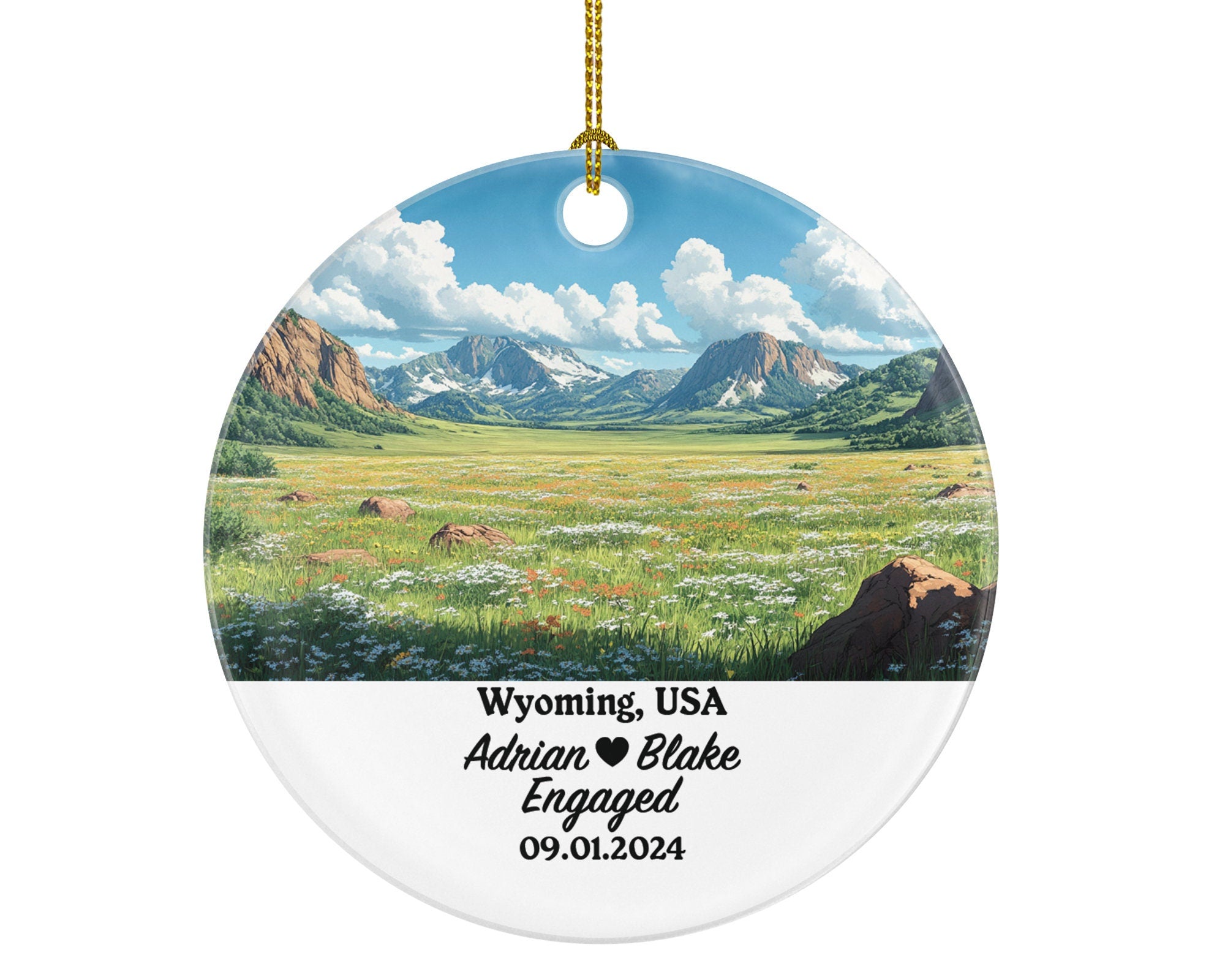 Wyoming Christmas Ornament Personalized - WY Engaged Married Family Together Couple Travel Honeymoon Engagement Marriage
