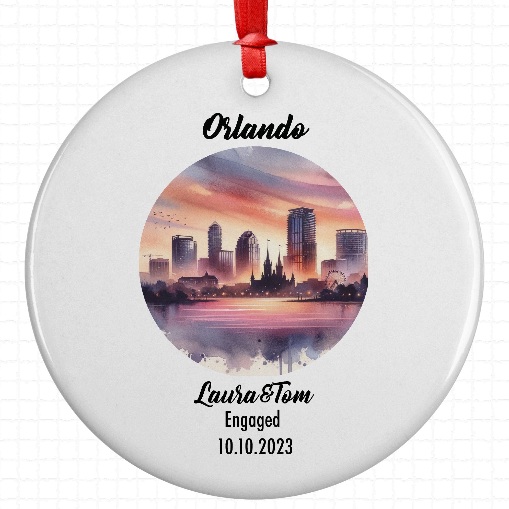 Orlando Ornament, Engagement, Married, Travel, Gift for Engaged Couple, Engagement Gift, Trip, Vacation Souvenir
