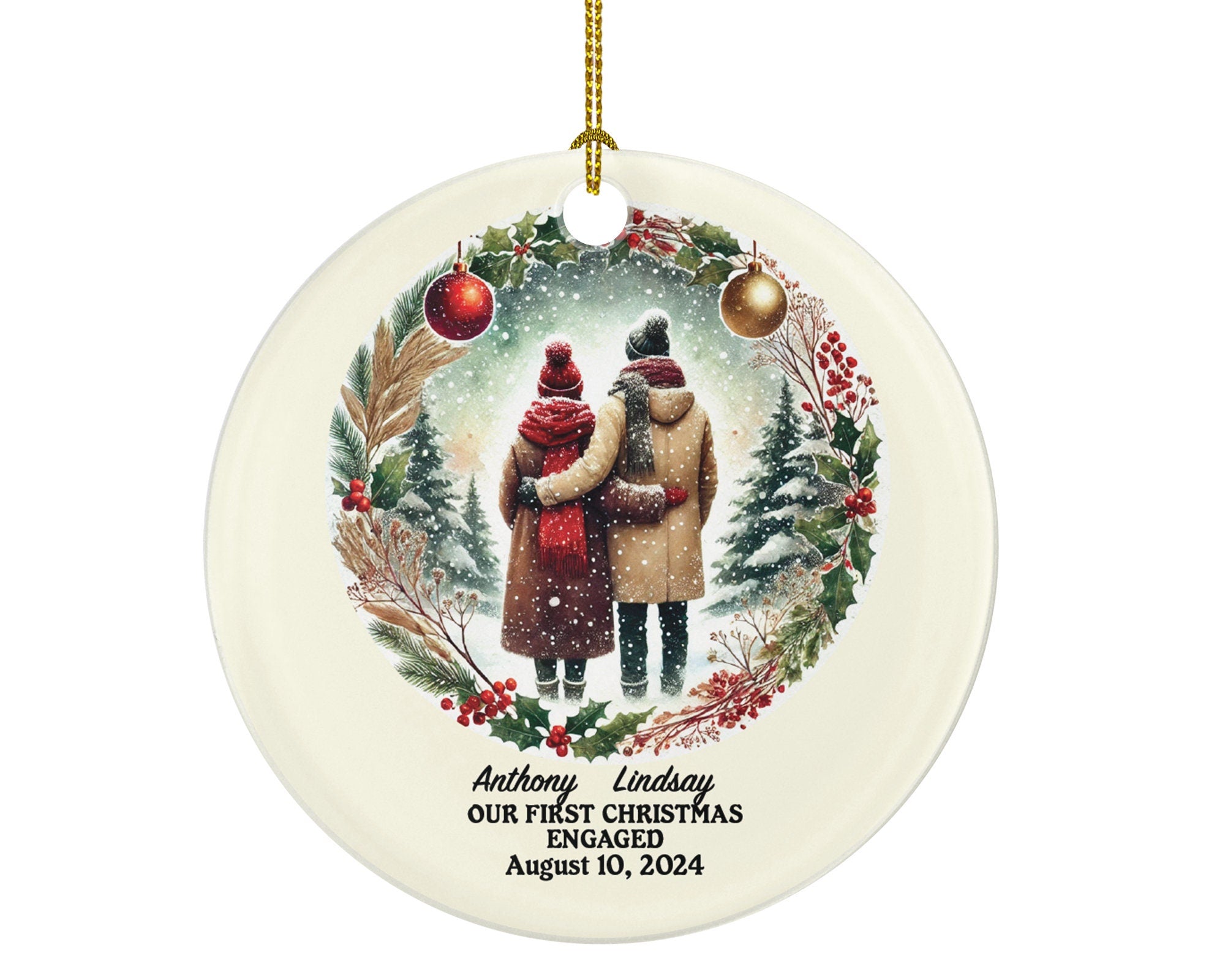First Christmas Engaged Custom Ornament - Personalized Engagement Announcement Couple Gift - Custom Date Name - Future Husband Wife