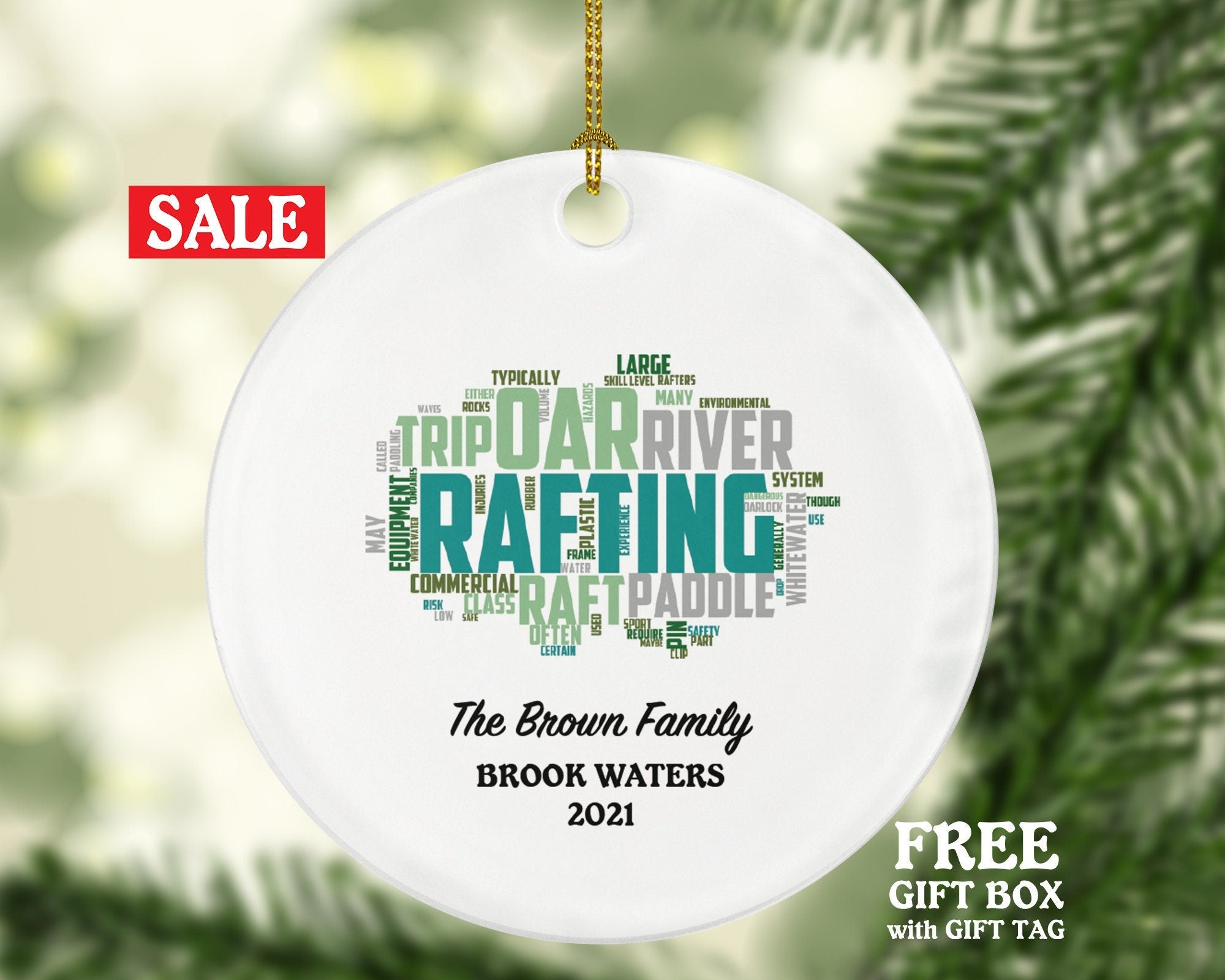 Rafting Christmas Ornament Personalized - River, Adventure, Outdoor Sports Custom Gift